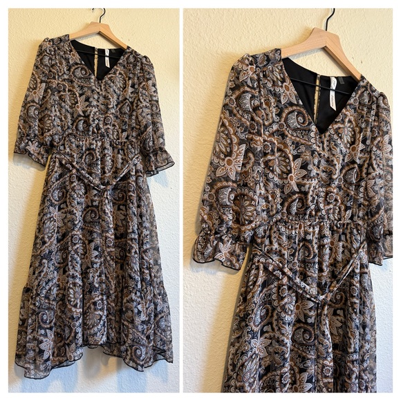 NY Collection Black and White Tiered Midi Dress- Size S - Picture 2 of 12